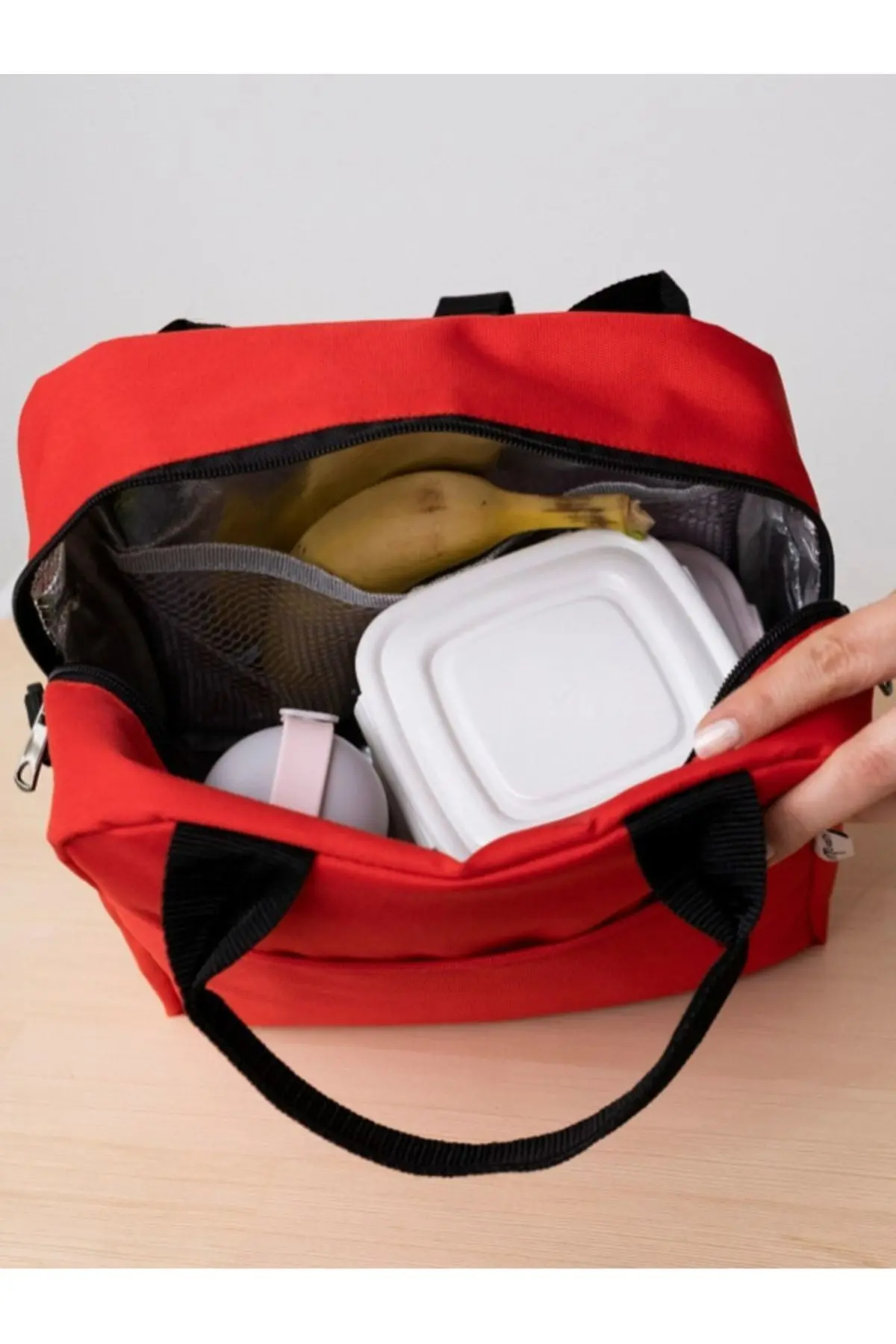Su Geçirmez Isı Yalıtımlı Termal Yemek Taşıma Beslenme Çantası Askılı Kırmızı