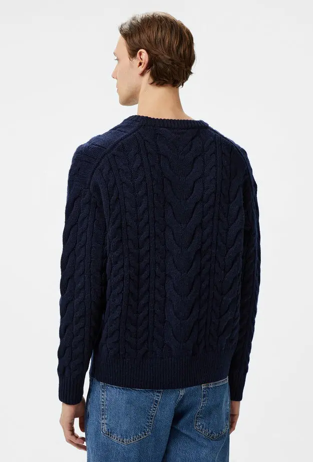 Tommy Hilfiger Cable Flag Erkek Mavi Kazak