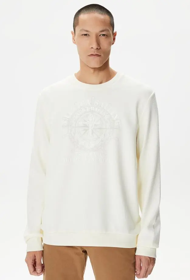 Nautica Erkek Beyaz Standart Fit Sweatshirt