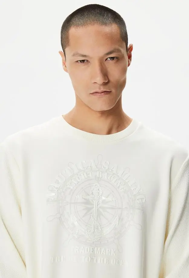 Nautica Erkek Beyaz Standart Fit Sweatshirt