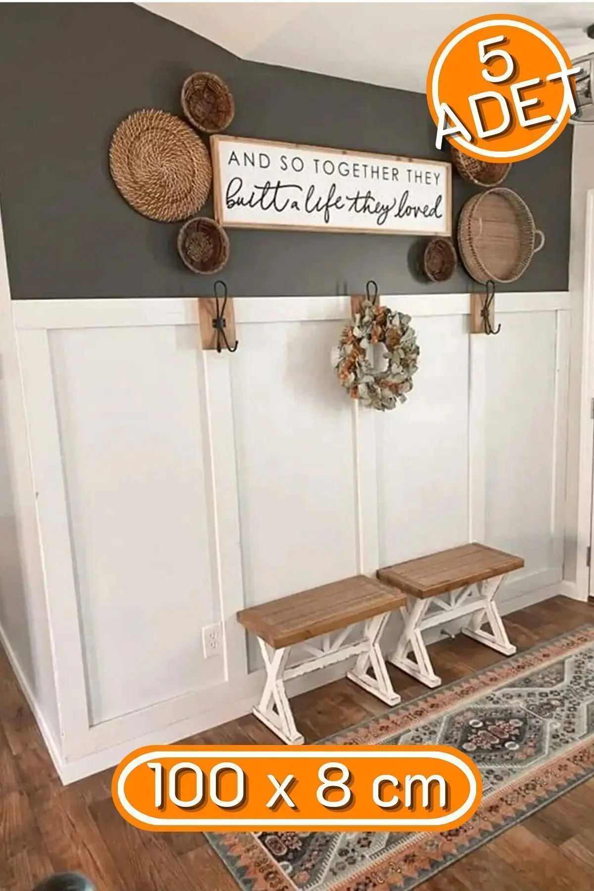 Yıldırım's Home Iskandinav Duvar Çıtası 1 Paket(5 Adet) 100×8 cm