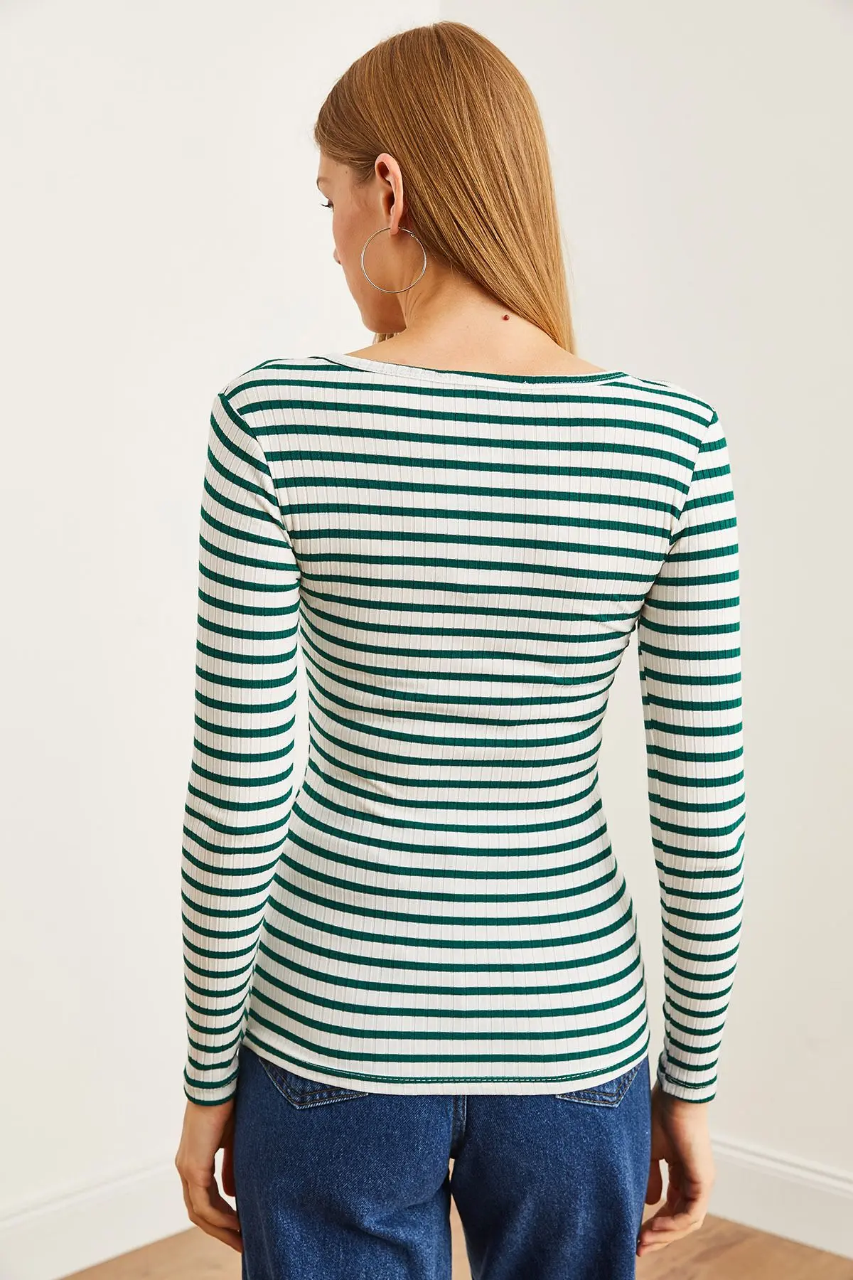 Kadın Kalın Fitilli Zümrüt Yeşili Patlı Kaşkorse Bluz BLZ-19000588