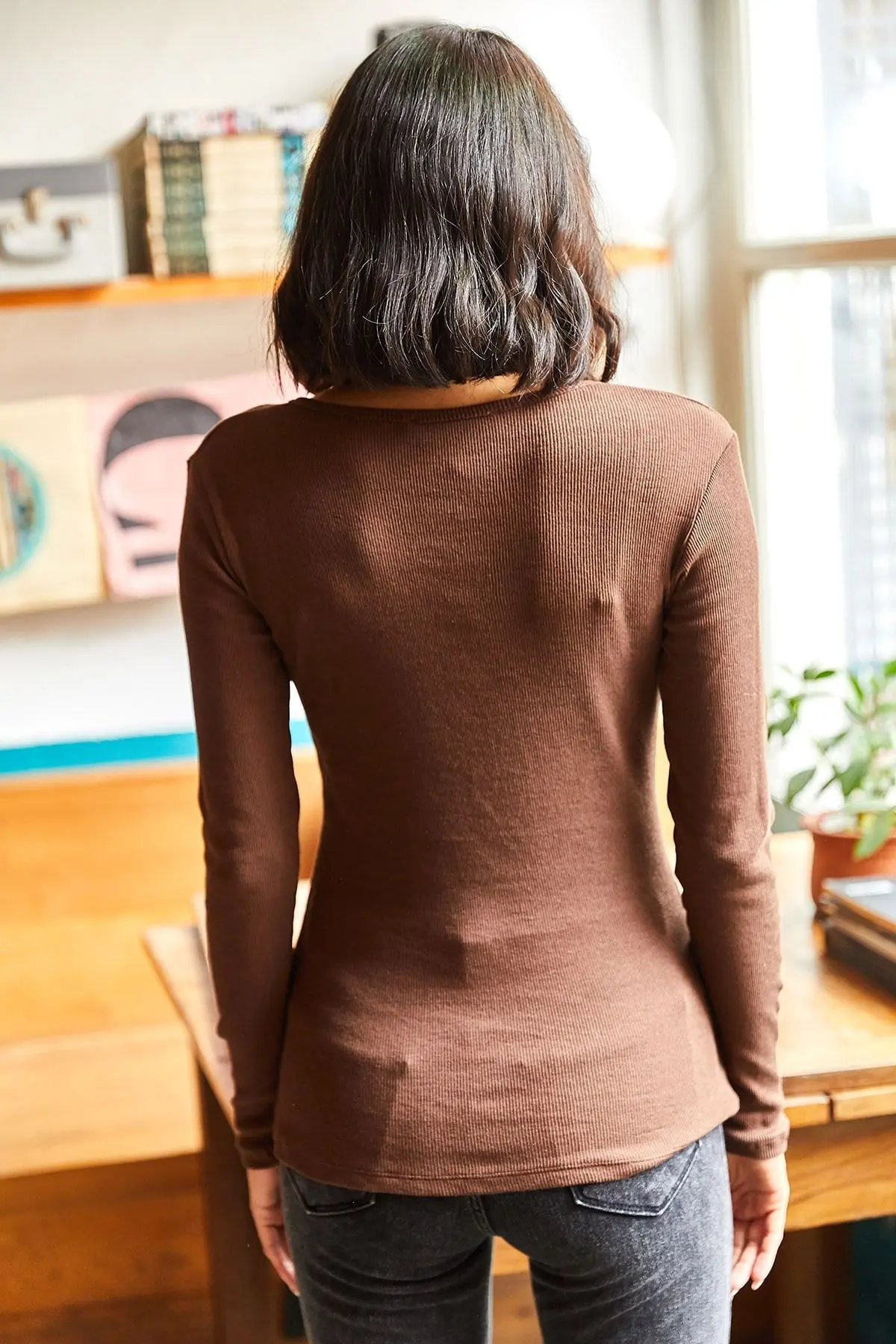 Kadın Acı Kahve Patlı Kaşkorse Bluz BLZ-19000588