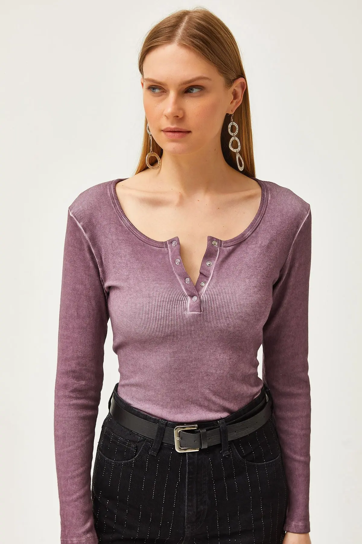 Kadın Yıkamalı Mor Patlı Kaşkorse Bluz BLZ-19000588