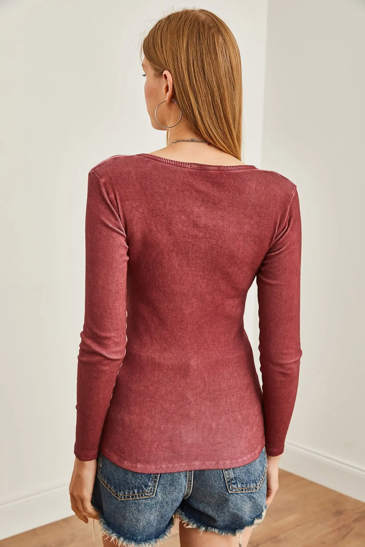 Kadın Yıkamalı Bordo Patlı Kaşkorse Bluz BLZ-19000588