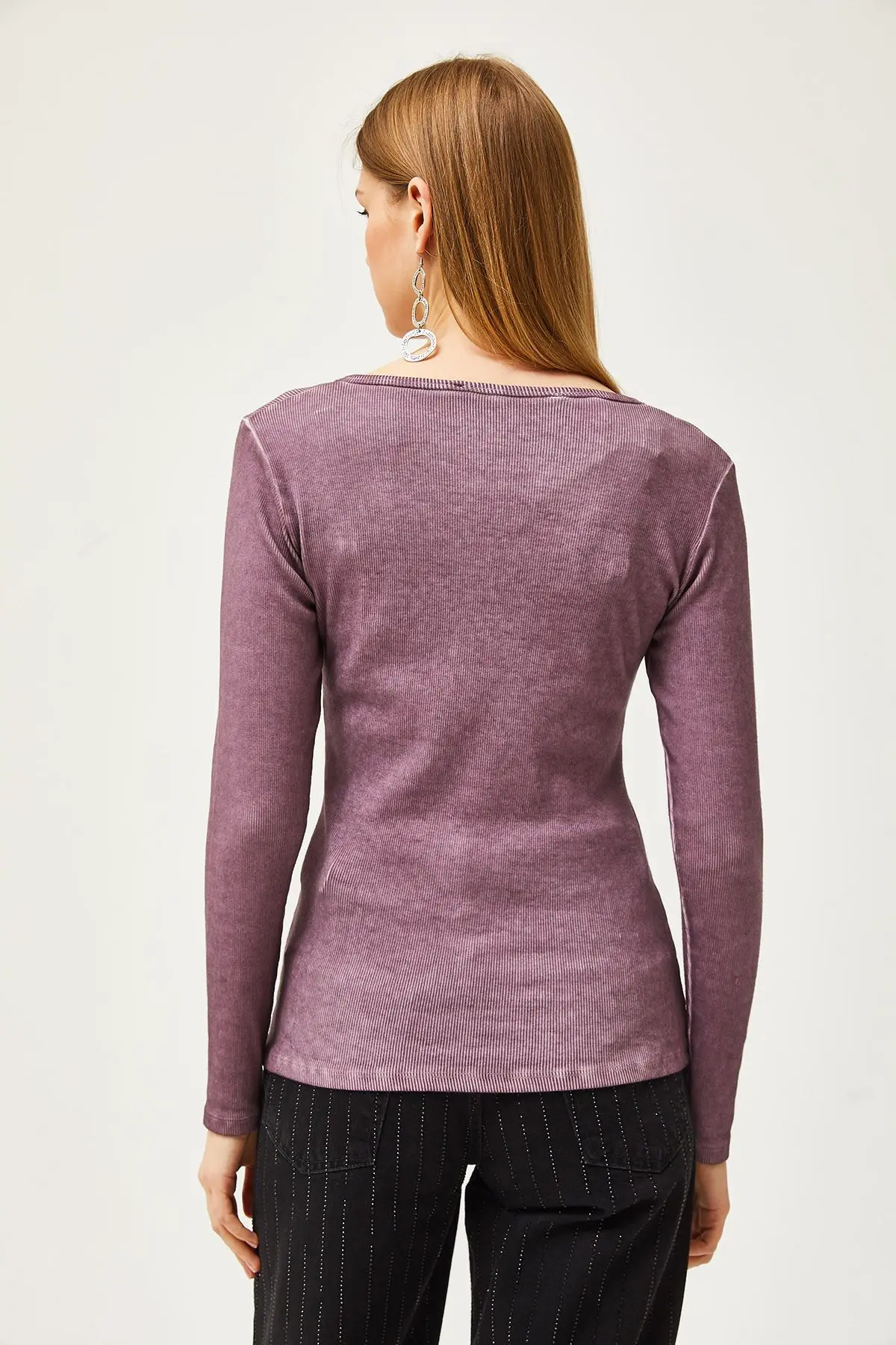 Kadın Yıkamalı Mor Patlı Kaşkorse Bluz BLZ-19000588