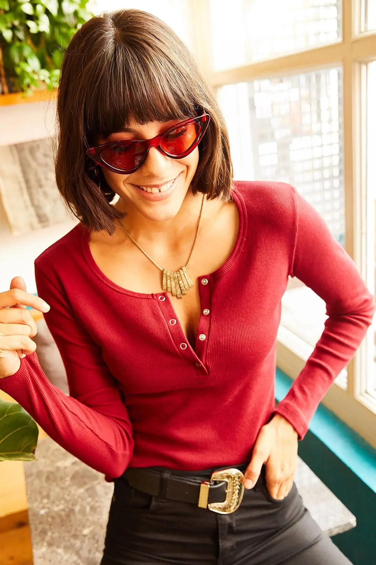 Kadın Bordo Patlı Kaşkorse Bluz BLZ-19000588