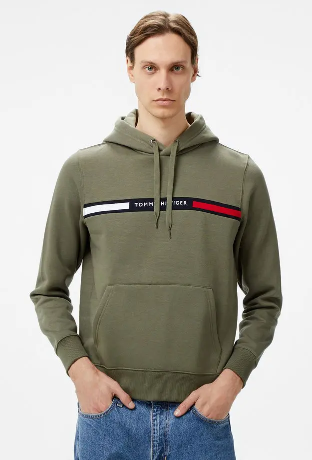 Tommy Hilfiger Tommy Hilfiger Hilfiger Chest insert Erkek Yeşil Hoodie