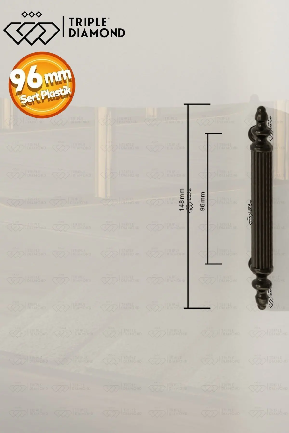 Triple Diamond 96 Mm Siyah Çekmece Kulpları Dolap Mobilya Kulp Sert Polimer Kulpu 1 Adet Vidadahil( 9.6 Cm ) = 96mm