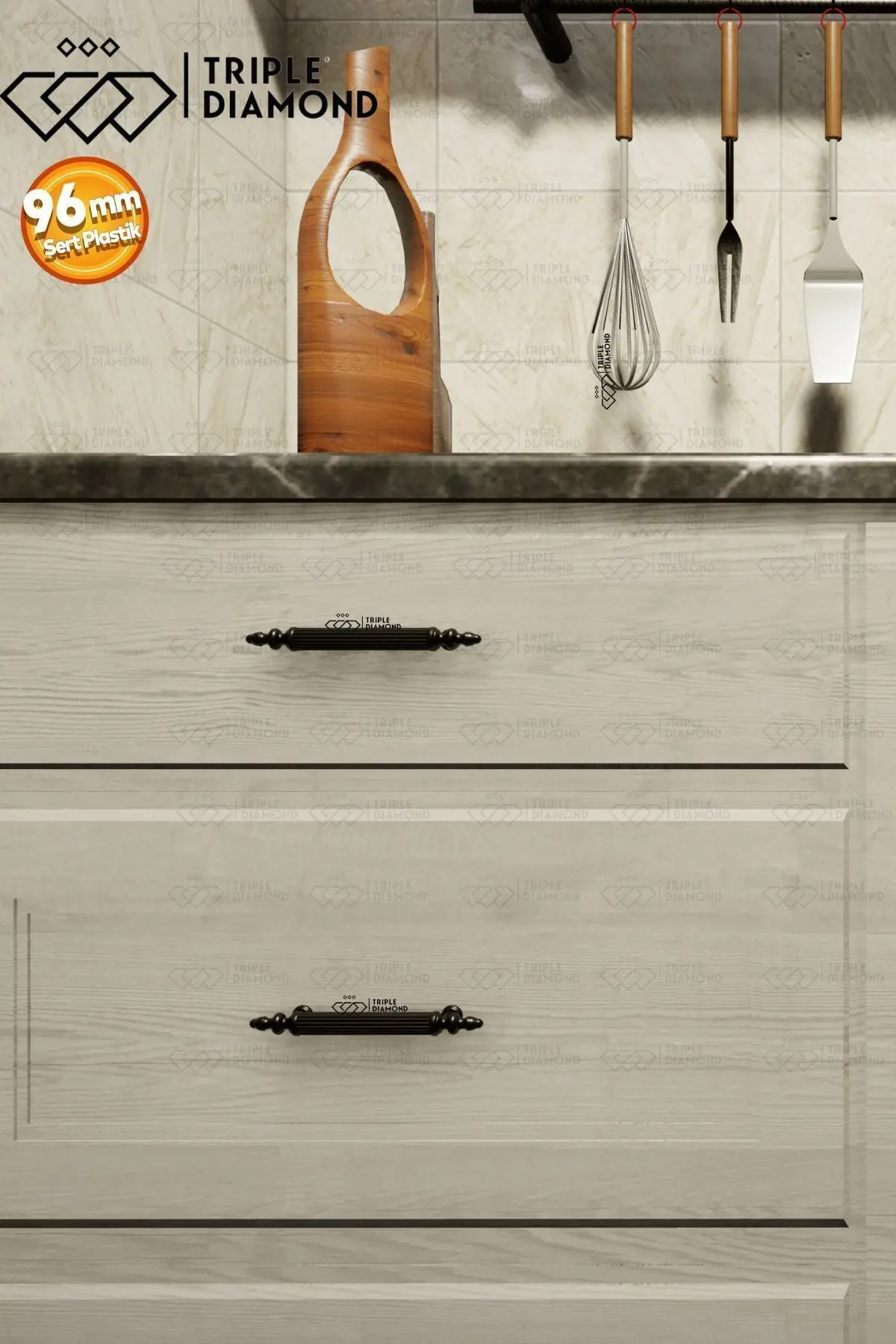 96 Mm Siyah Çekmece Kulpları Dolap Mobilya Kulp Sert Polimer Kulpu 1 Adet Vidadahil( 9.6 Cm ) = 96mm