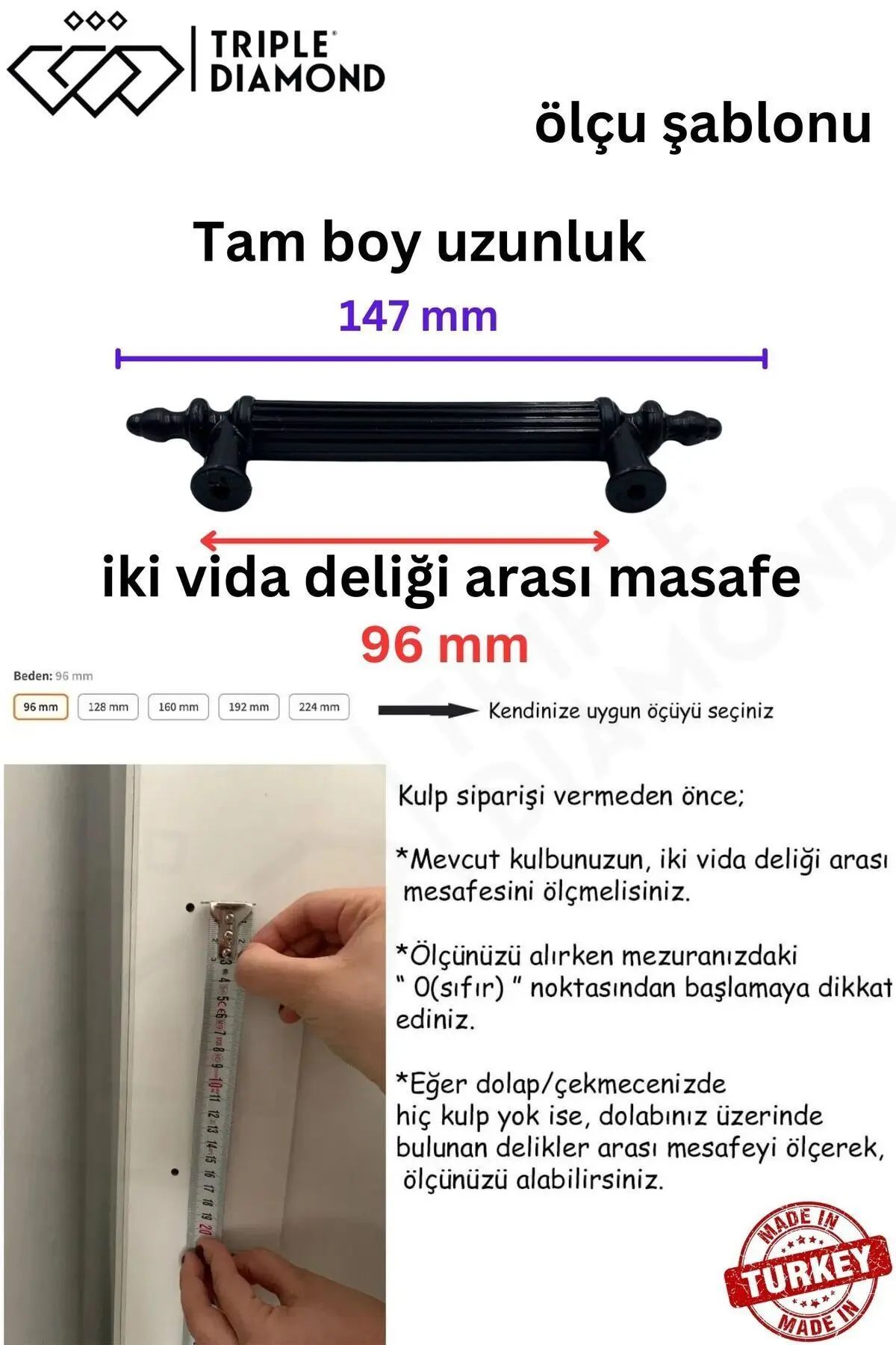 96 Mm Siyah Çekmece Kulpları Dolap Mobilya Kulp Sert Polimer Kulpu 1 Adet Vidadahil( 9.6 Cm ) = 96mm