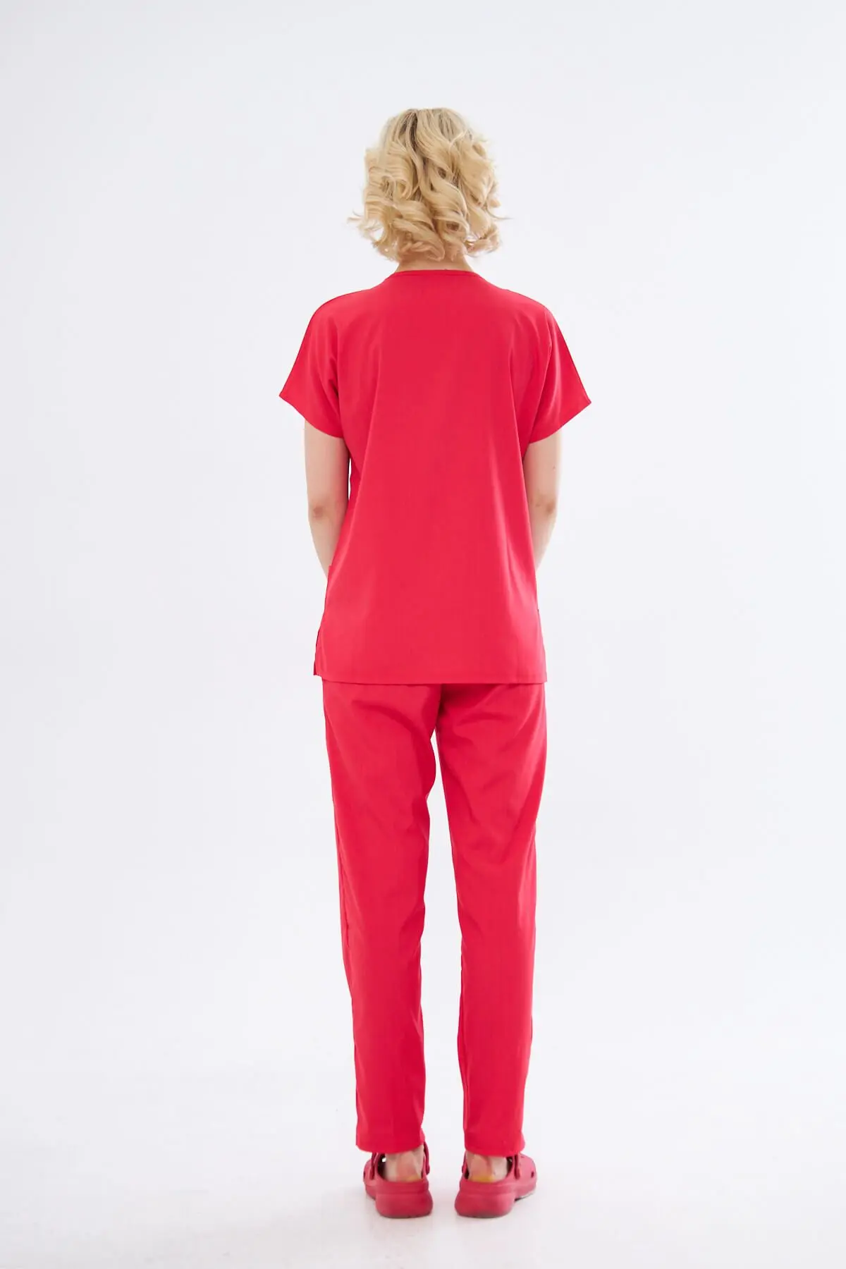 Nar Çiçeği Likralı Unisex Yarasa Kol Doktor Ve Hemşire Forması Scrubs Cerrahi Takım