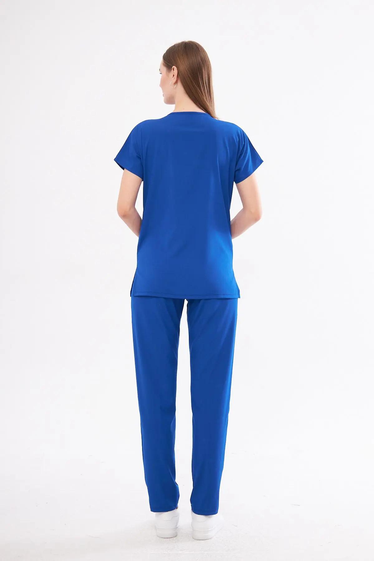 Saks Mavi Likralı Unisex Medikal Hemşire Ve Doktor Üniforması Scrubs Cerrahi Giyim Takım