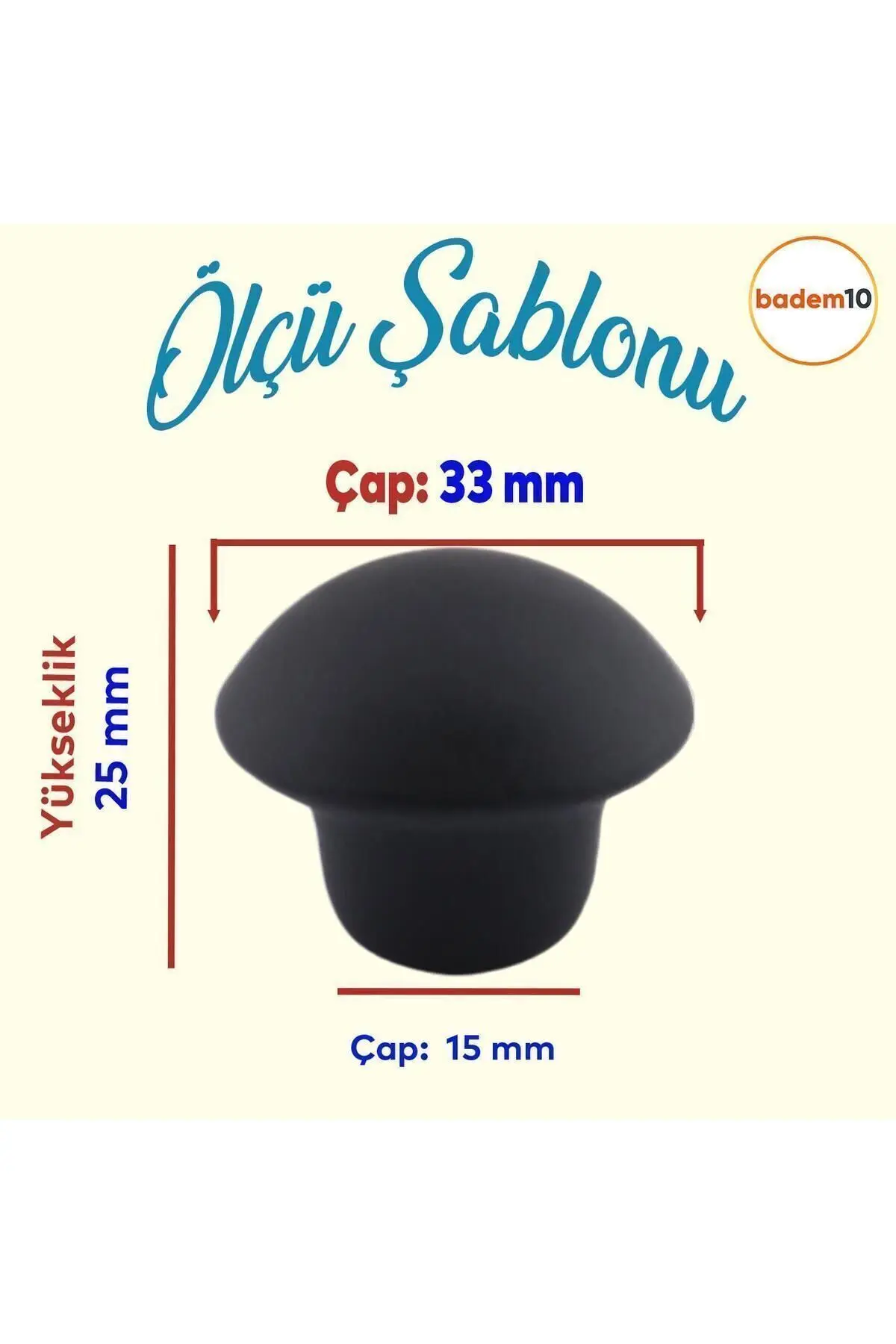 Mantar Düğme Metal (MAT SİYAH) Yuvarlak Mobilya Mutfak Çekmece Dolap Kulpu Kulbu Kulpları