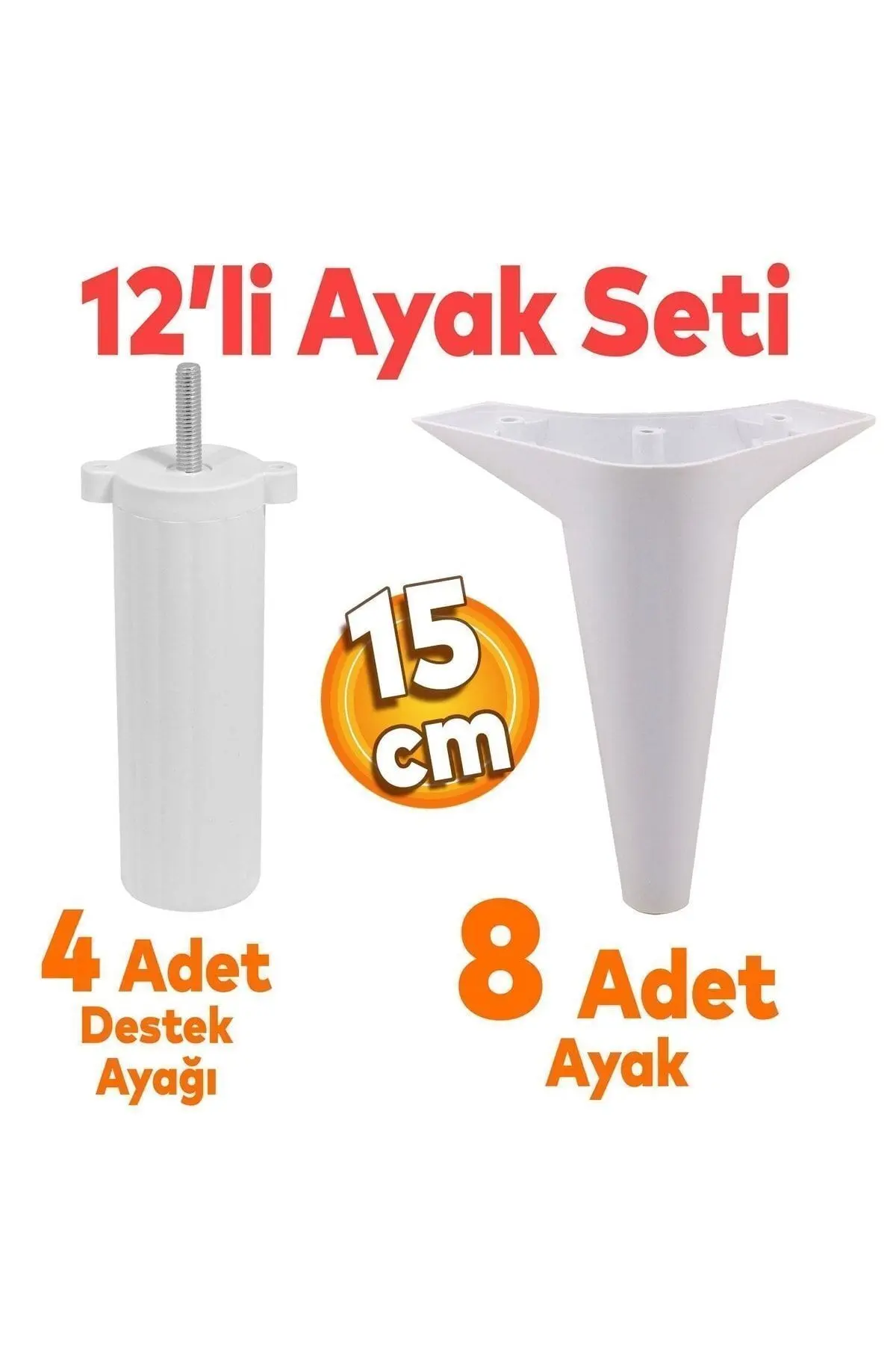 Aspen 12'li Set Mobilya Kanepe Koltuk Tv Ünitesi Baza Ayağı Ayakları Destek 15 Cm Robot Süpürge