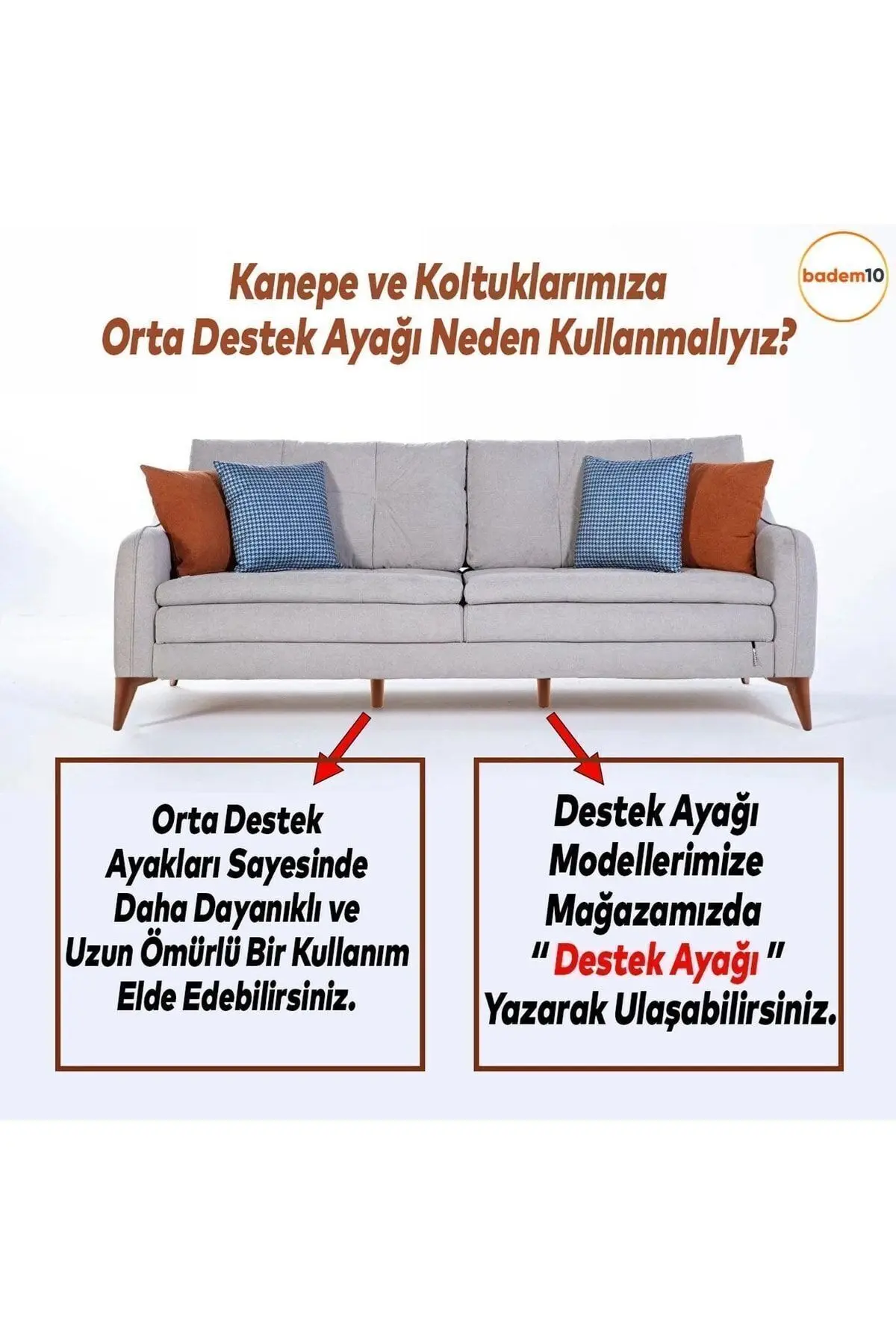 Aspen 6'lı Set Mobilya Tv Ünitesi Çekyat Koltuk Kanepe Baza Destek Ayağı Ayakları 15 Cm Kahverengi