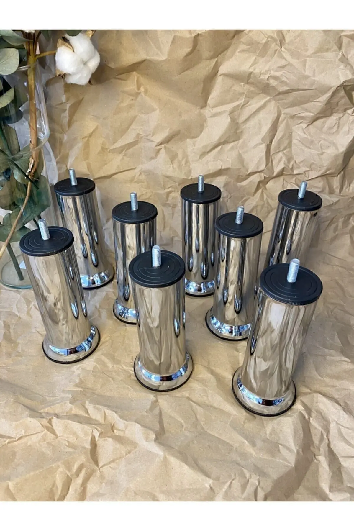 Elysian Koltuk Baza Mobilya Ayağı 8 Adet 15 Cm Civatalı Krom Yükseltici Ayaklar Ince Diş Robot Süpürge Için