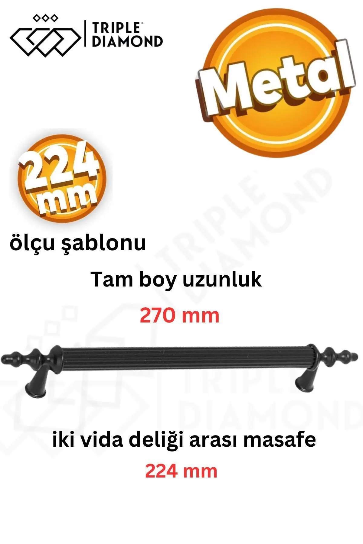 224 mm Metal Mat Siyah Çekmece Kulpları Mutfak Dolap Mobilya Kulpu 1 Adet ( 22.4 cm ) = 224 mm
