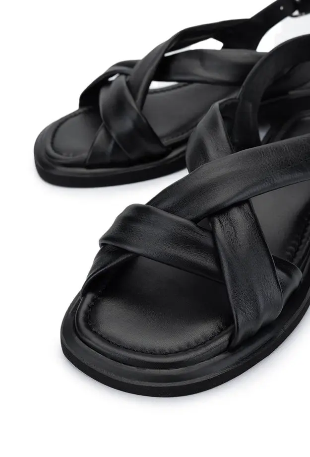 Tamer Tanca Kadın Hakiki Deri Siyah Deri Topuklu Sandalet