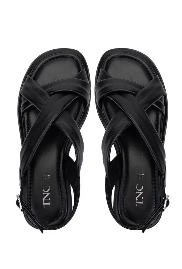 Tamer Tanca Kadın Hakiki Deri Siyah Deri Topuklu Sandalet