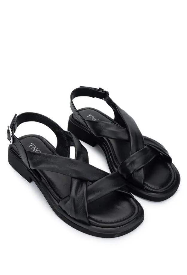 Tamer Tanca Kadın Hakiki Deri Siyah Deri Topuklu Sandalet