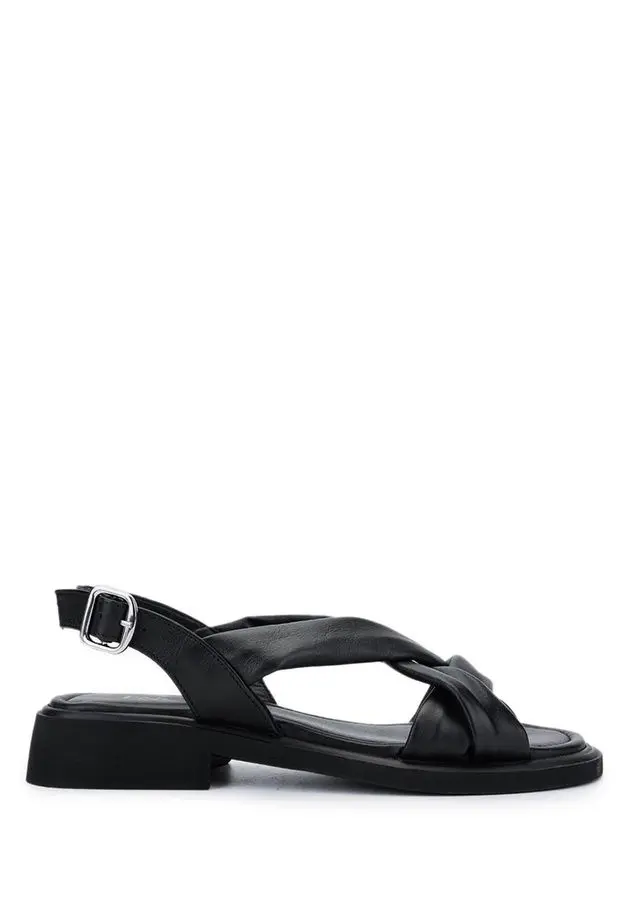 Tamer Tanca Kadın Hakiki Deri Siyah Deri Topuklu Sandalet