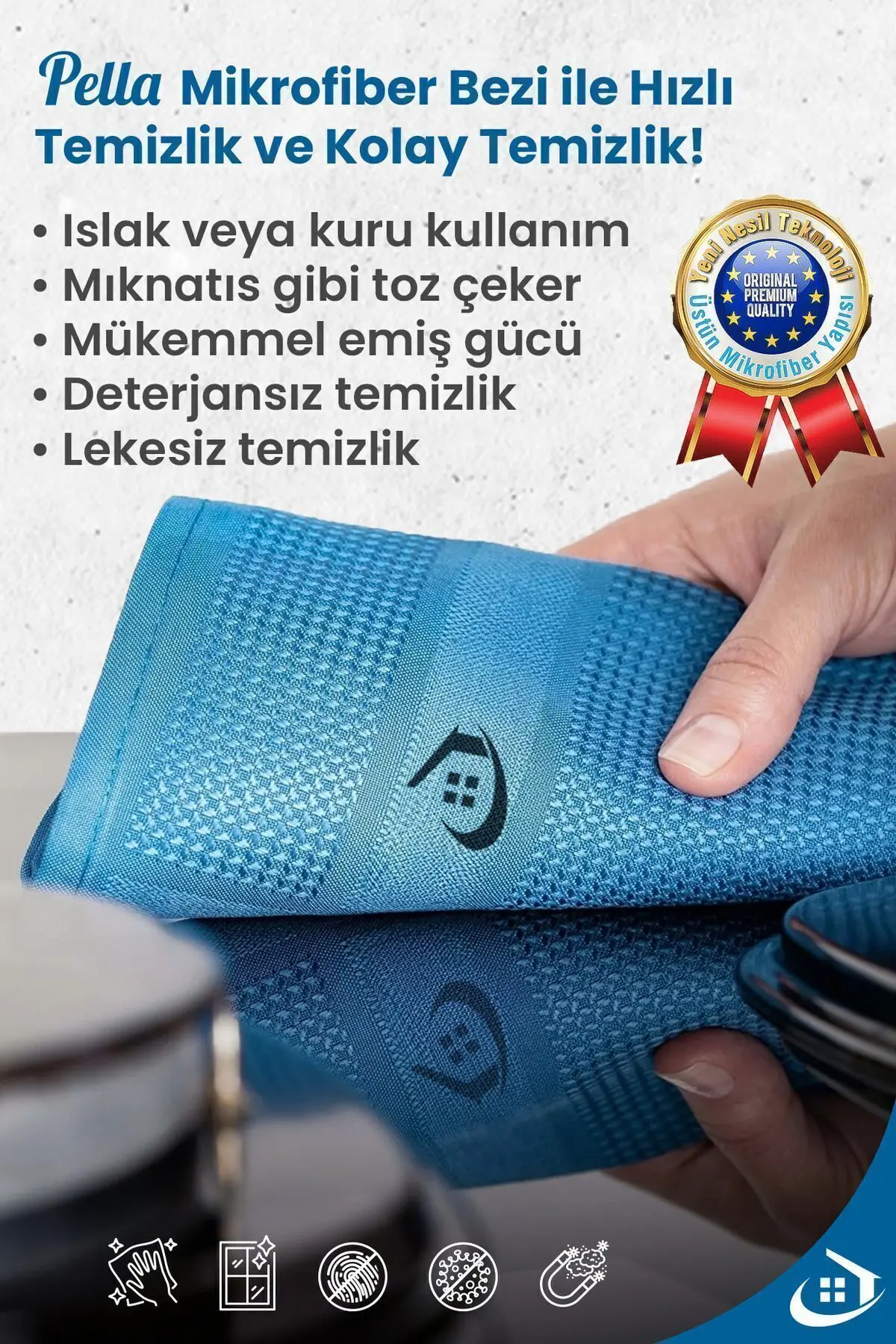 Classic 3'lü Mikrofiber Temizlik Bezi, Cam, Araba, Mutfak, Fiber Temizleme Bezi (40 X 60 Cm)