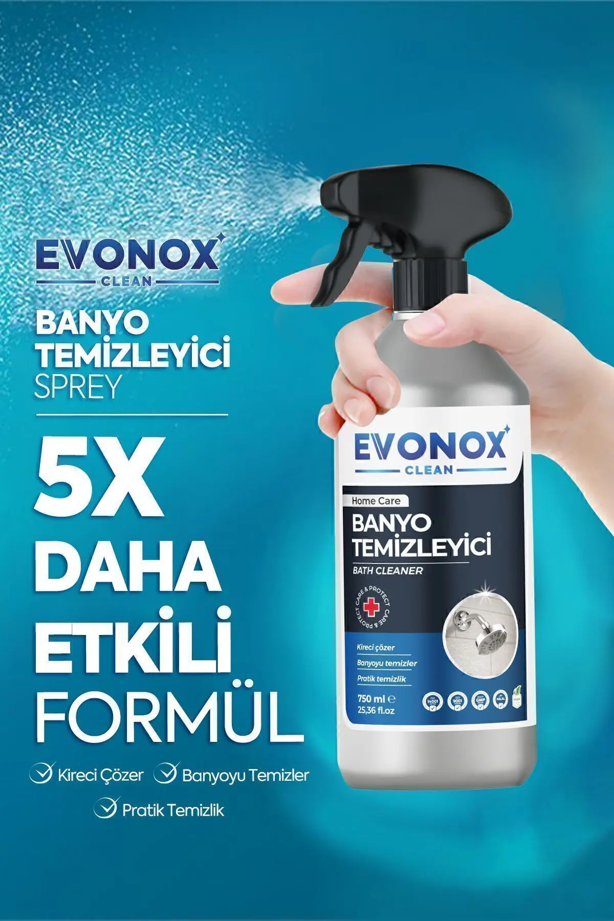 Clean Ultra Güçlü Banyo Temizleyici ve Kireç Çözücü Okyanus Kokulu Sprey 750 ml