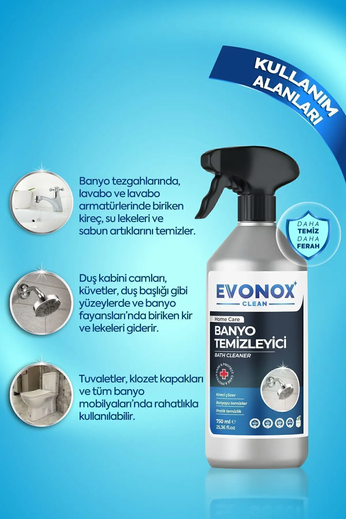 Clean Ultra Güçlü Banyo Temizleyici ve Kireç Çözücü Okyanus Kokulu Sprey 750 ml