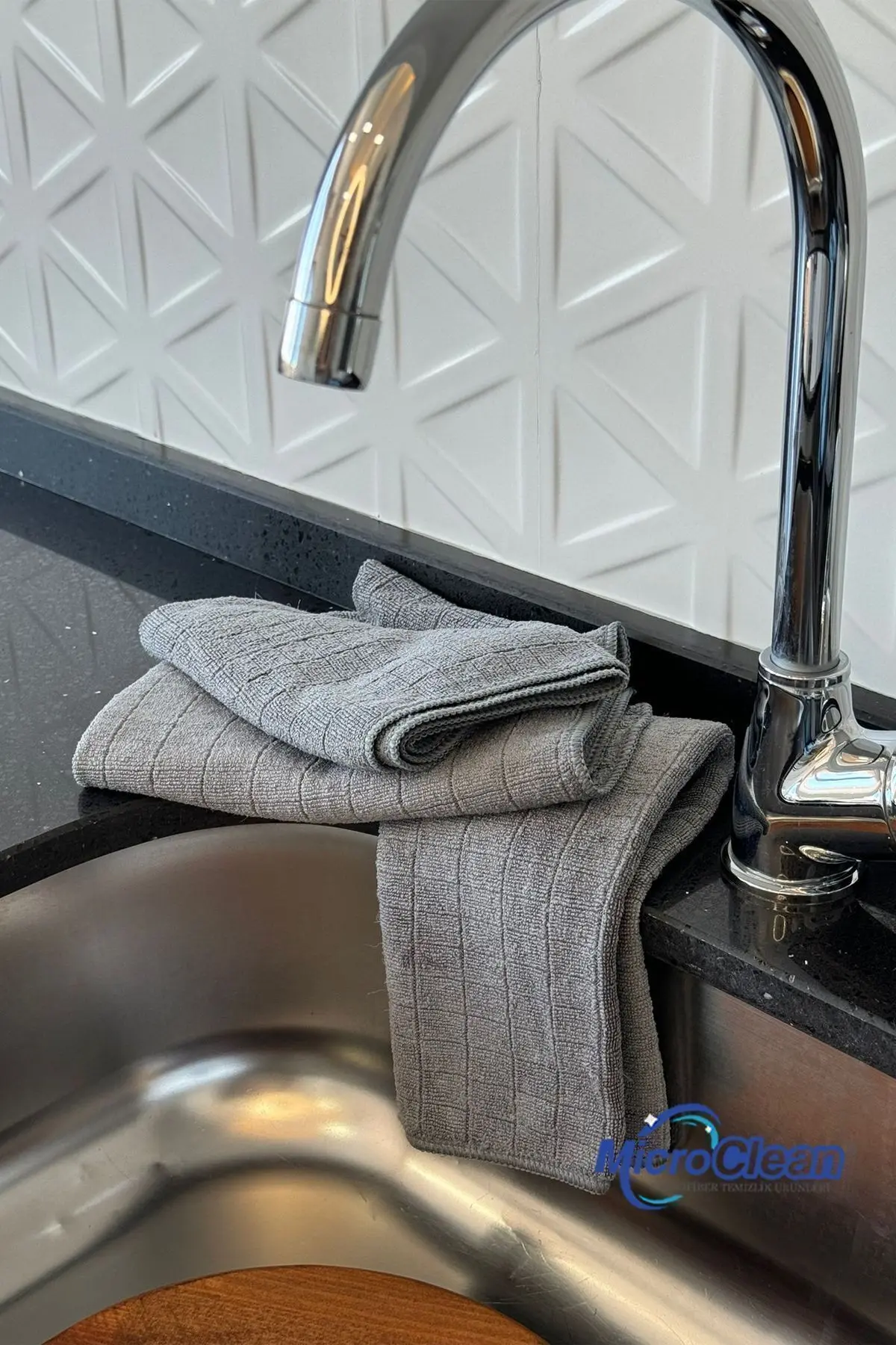 Missclean ( 3 Adet ) Mikrofiber Mutfak Bezi Gri Renk 40*40 Cm