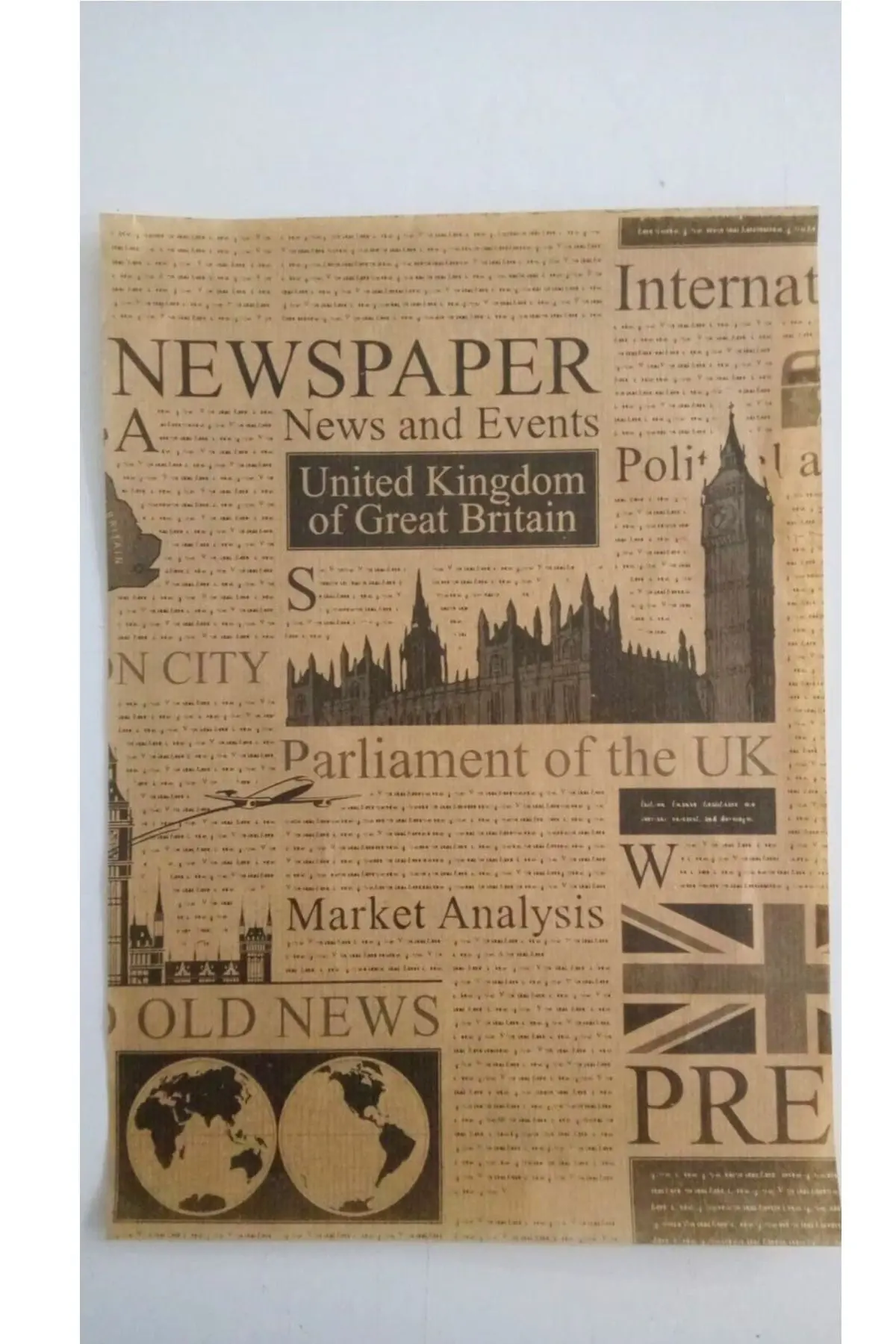 Kendinden Desenli Yağlı Kağıt | 50 Adet Vintage Gazete Desen Sunum Kağıdı | Karışık Desen