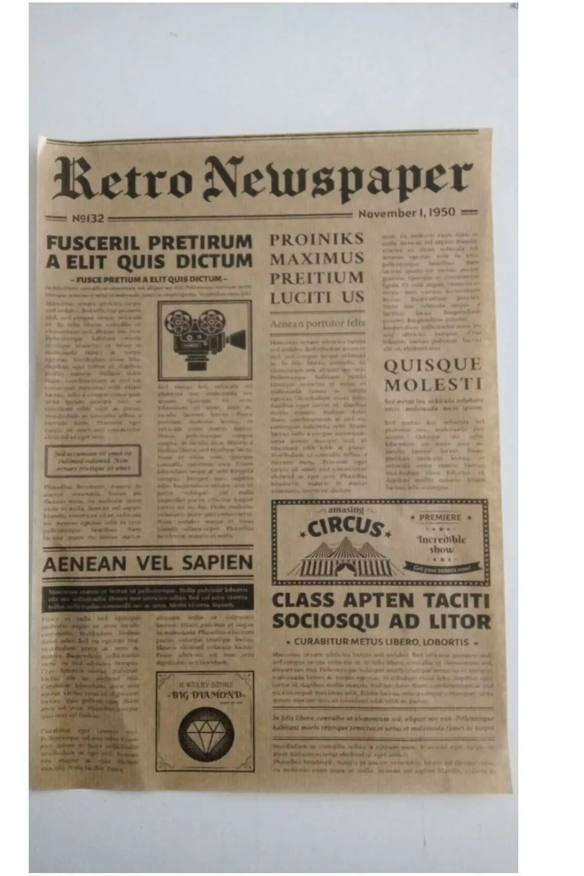 Kendinden Desenli Yağlı Kağıt | 50 Adet Vintage Gazete Desen Sunum Kağıdı | Karışık Desen