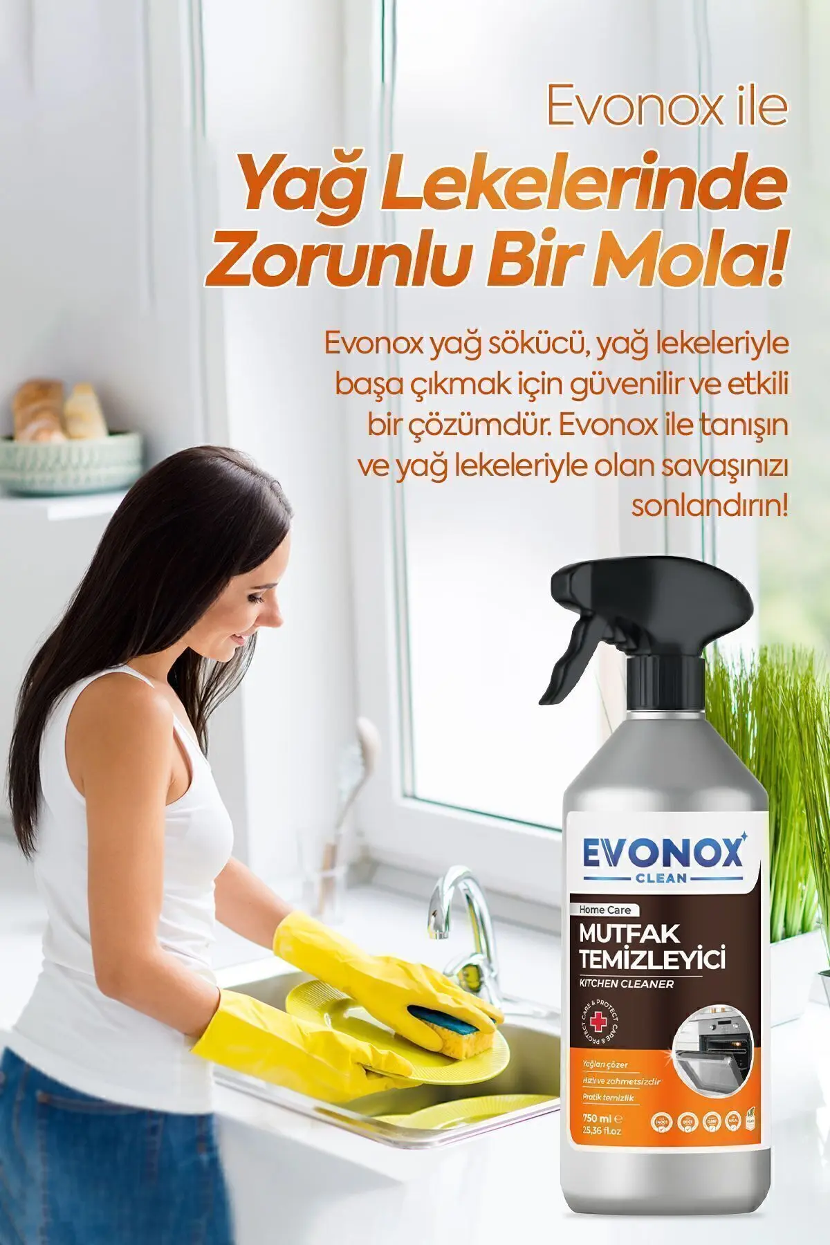 Clean Ultra Güçlü Mutfak Yüzey Temizleyici ve Yağ Sökücü Limon Kokulu Sprey 750 ml