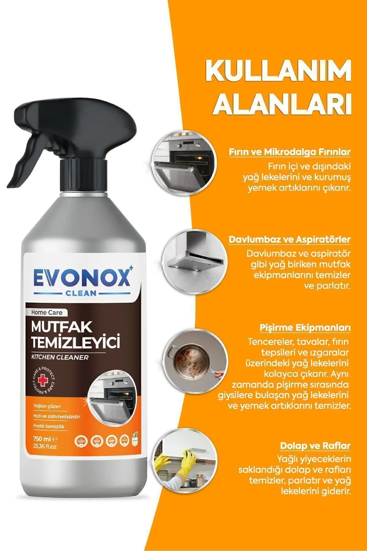 Clean Ultra Güçlü Mutfak Yüzey Temizleyici ve Yağ Sökücü Limon Kokulu Sprey 750 ml