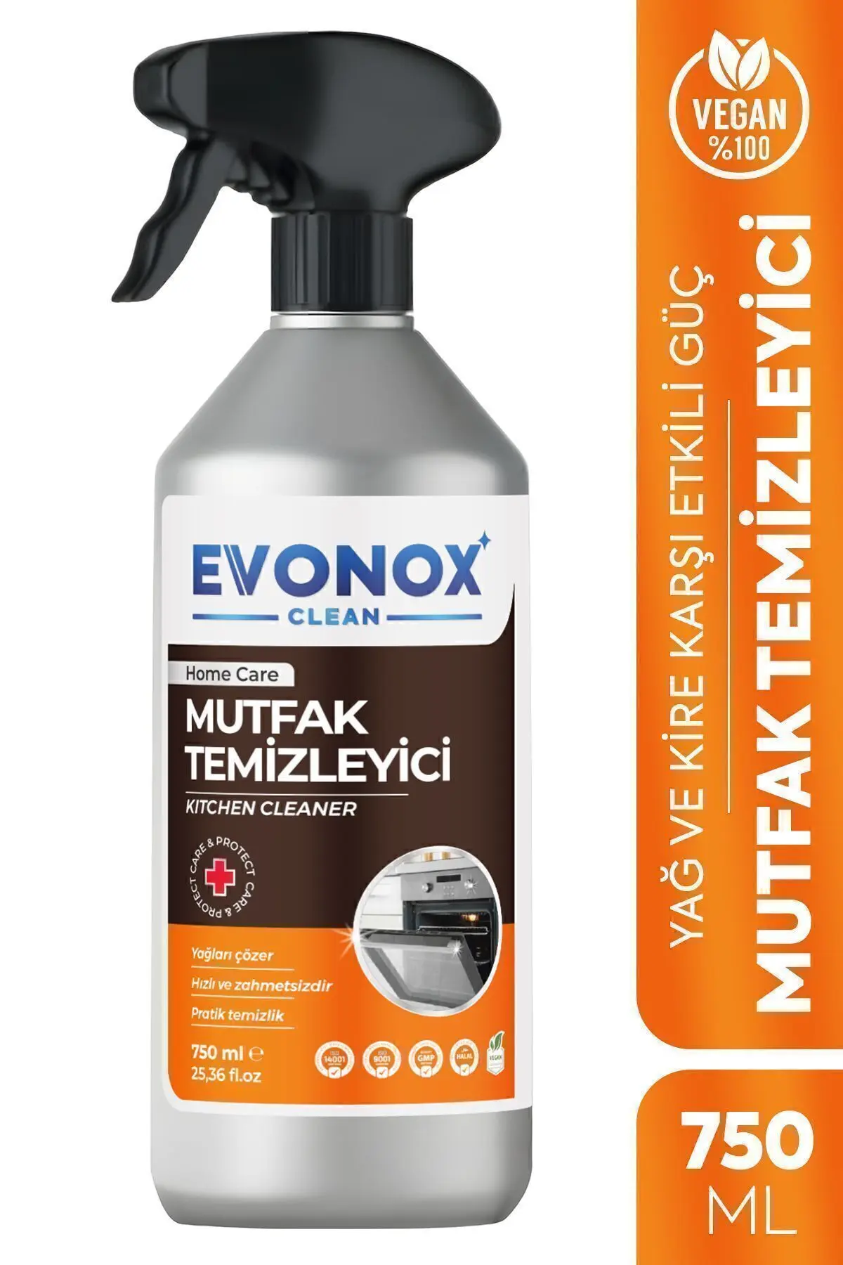 Evonox Clean Ultra Güçlü Mutfak Yüzey Temizleyici ve Yağ Sökücü Limon Kokulu Sprey 750 ml