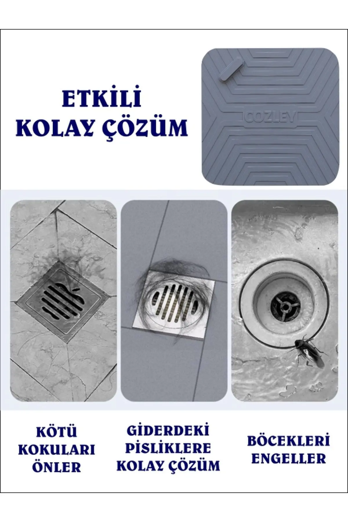 Kötü Koku Önleyici Silikon Mat Banyo Mutfak Lavabo Balkon Gider Tıpası Kapağı Böcek Önleyici Gri