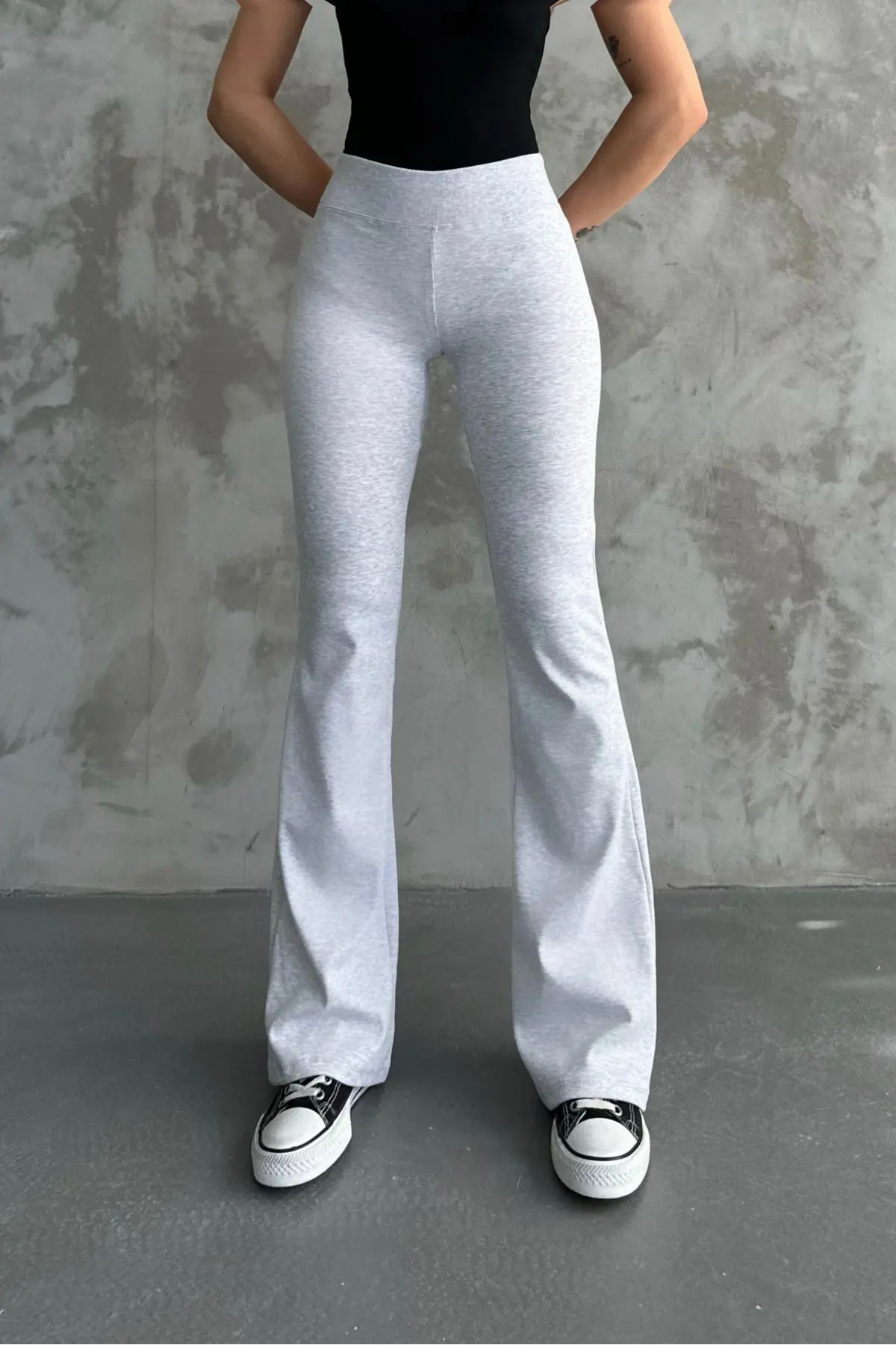 Kadın Gri Normal Bel Toparlayıcı Ispanyol Paça Tayt