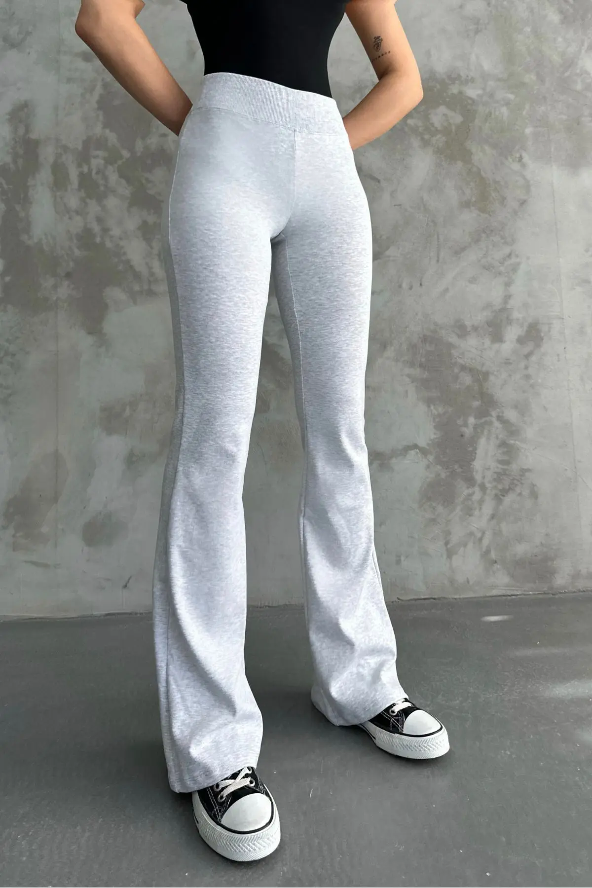 Kadın Gri Normal Bel Toparlayıcı Ispanyol Paça Tayt