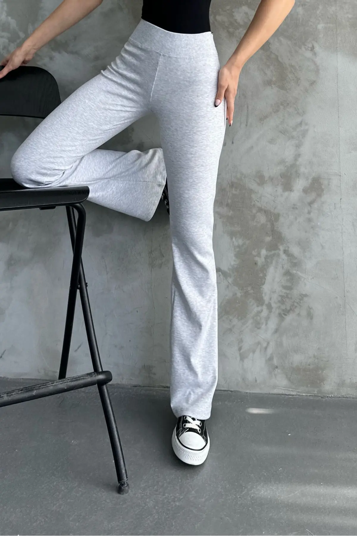 Kadın Gri Normal Bel Toparlayıcı Ispanyol Paça Tayt