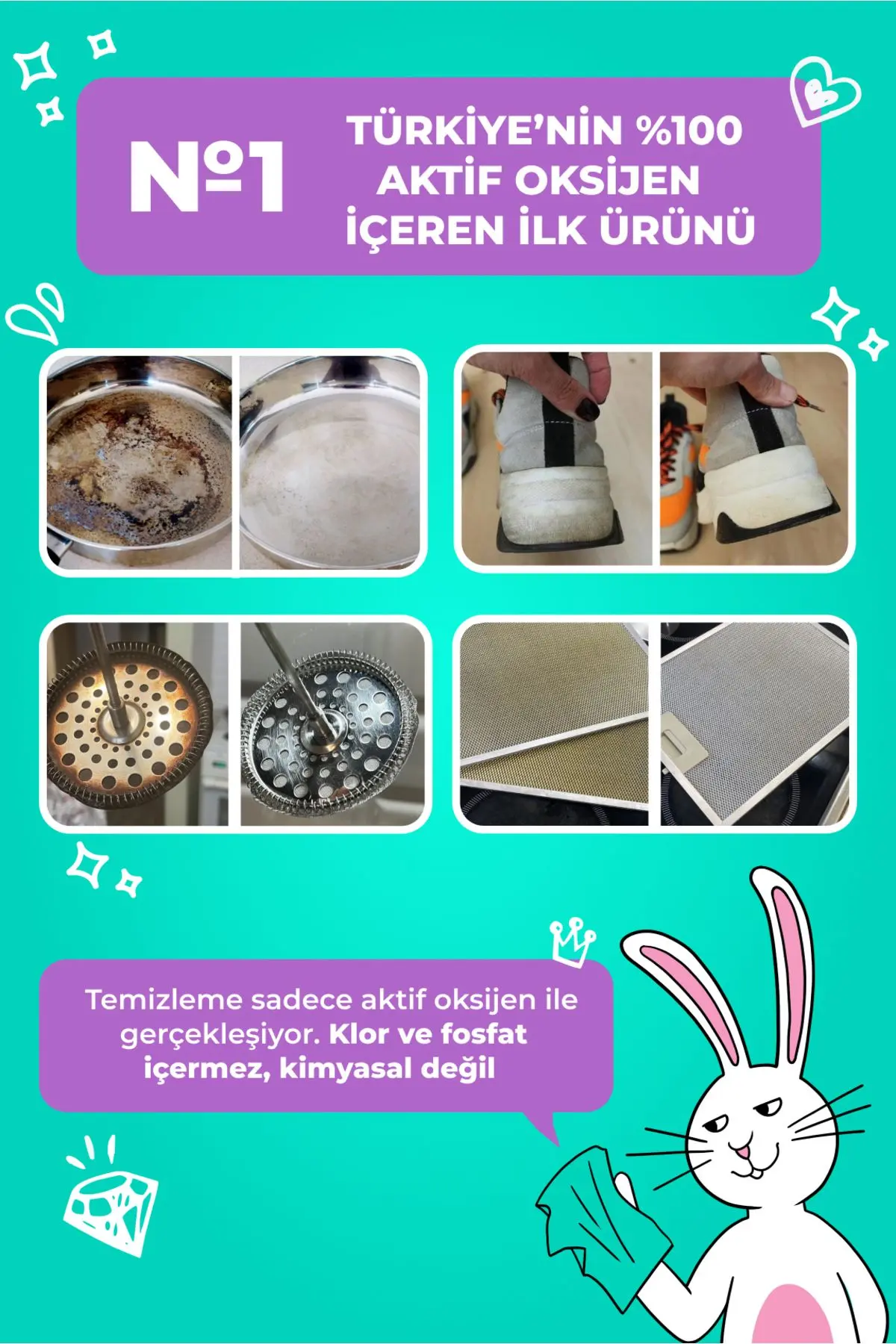 Çamaşır Ve Yüzey Için Çok Amaçlı Oksijenli Toz Leke Çıkarıcı ve beyazlatıcı 800 gr