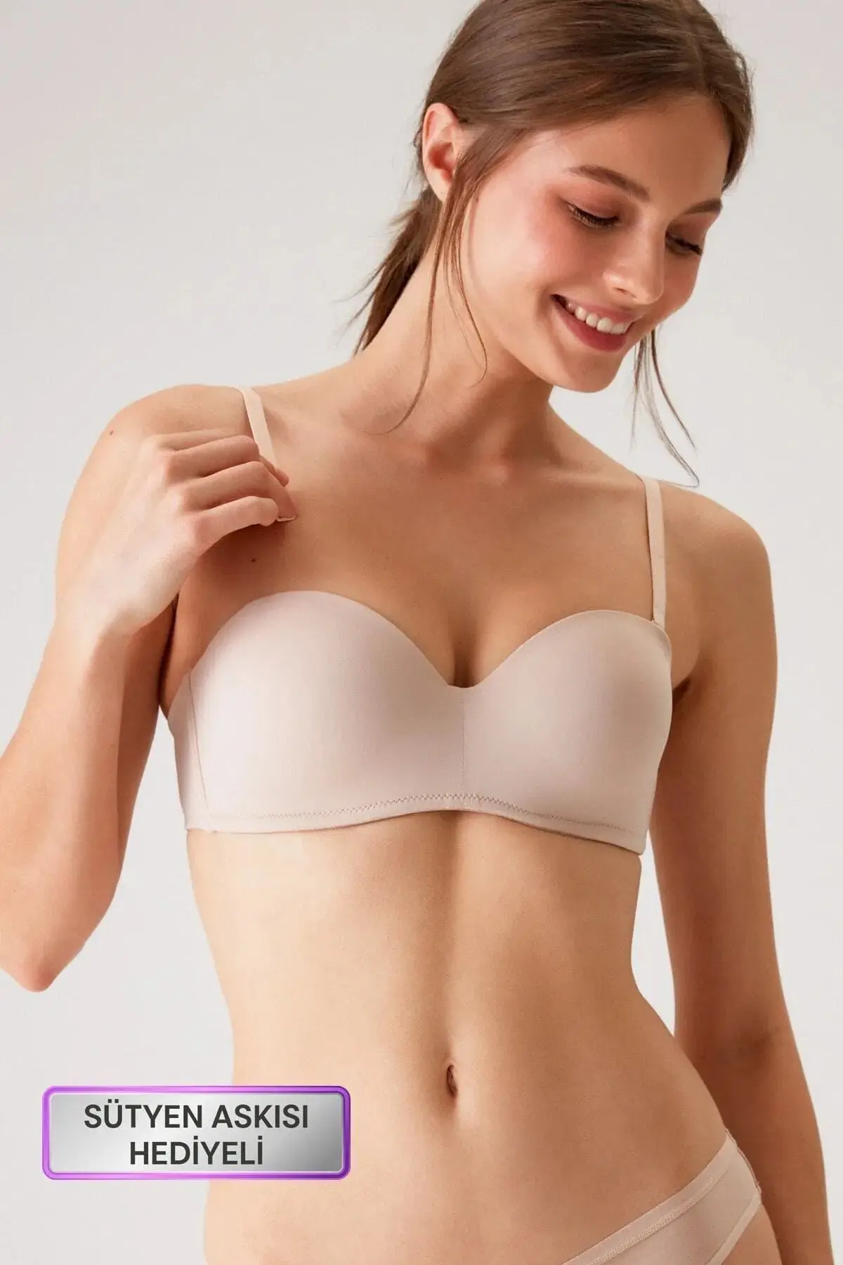 2'li Ekonomik Paket Siyah-ten 6800 Ales Ultra Hafif Bütün Kap Dolgusuz Micro Straplez Sütyen Set