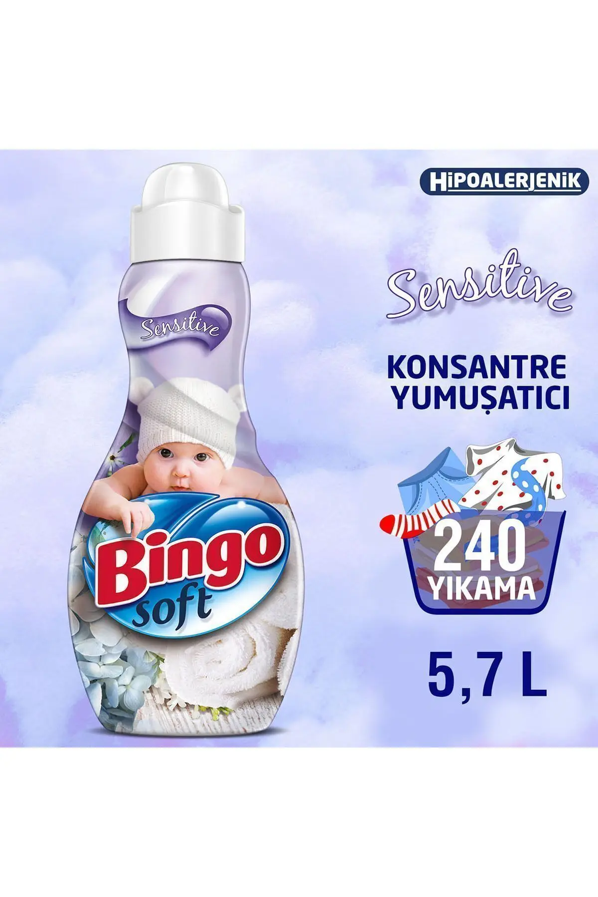 Bingo Soft Konsantre Çamaşır Yumuşatıcısı Sensitive 1440 ml Ekonoipaketi 4'lü