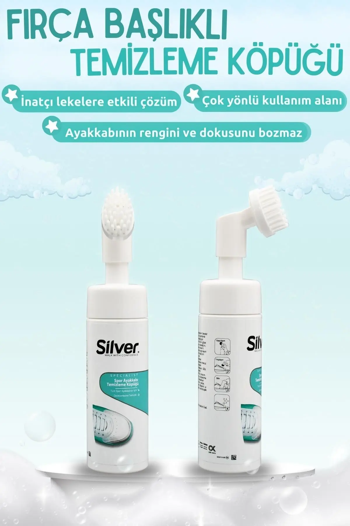Fırçalı Spor Ayakkabı Bakım Temizleme Köpüğü Güçlendirilmiş Formül 150 ML