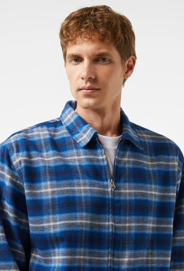 Vans Montwood Zip Flannel Erkek Mavi T-Shirt