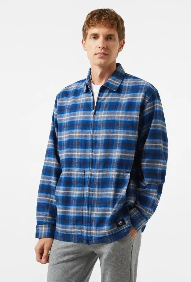 Vans Montwood Zip Flannel Erkek Mavi T-Shirt