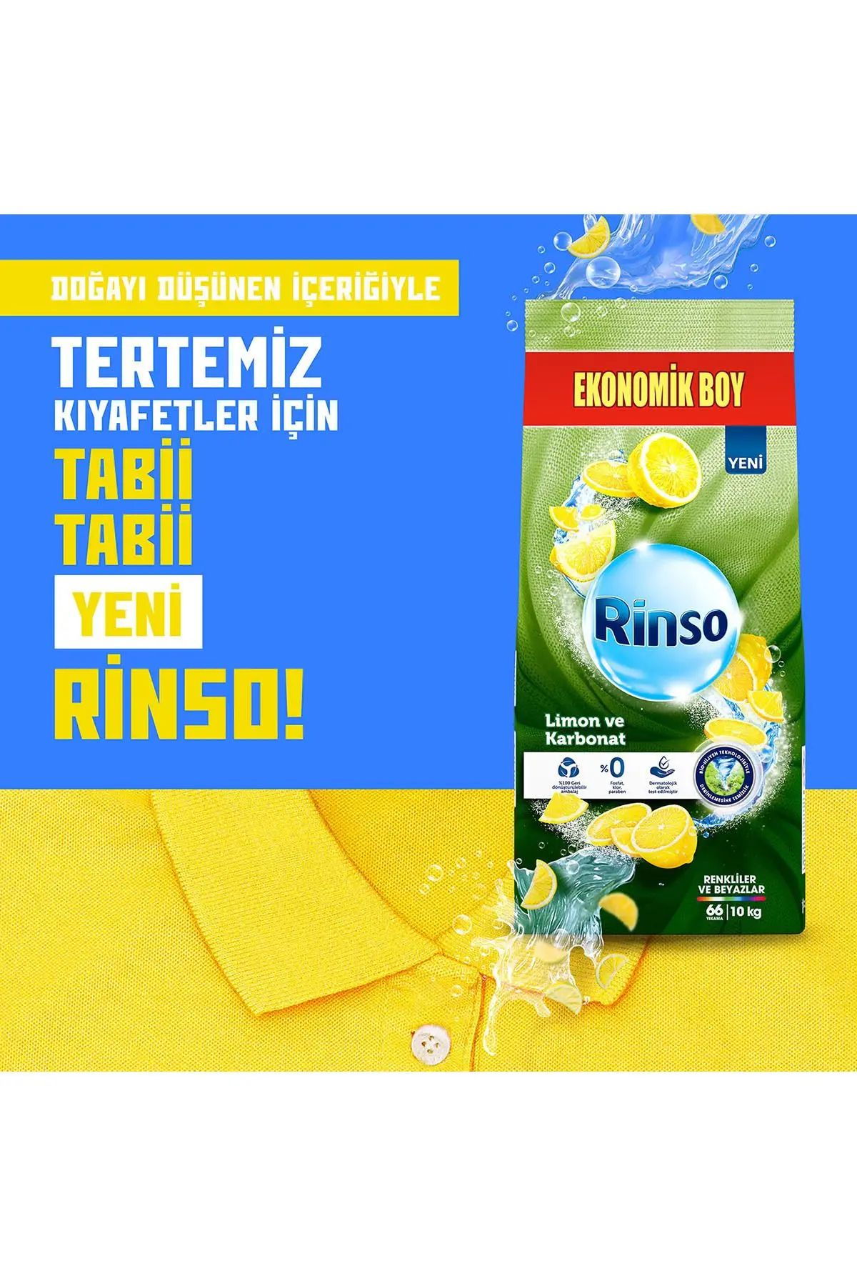Toz Çamaşır Deterjanı Limon Ve Karbonat Renkliler Ve Beyazlar Için 10 Kg X1