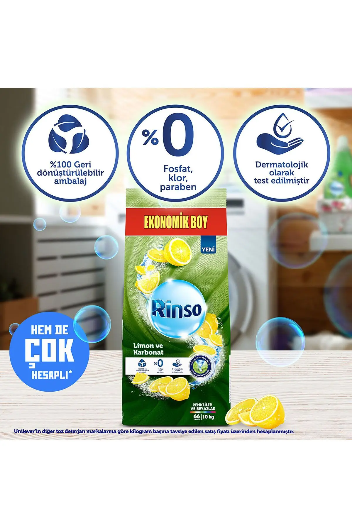 Toz Çamaşır Deterjanı Limon Ve Karbonat Renkliler Ve Beyazlar Için 10 Kg X1