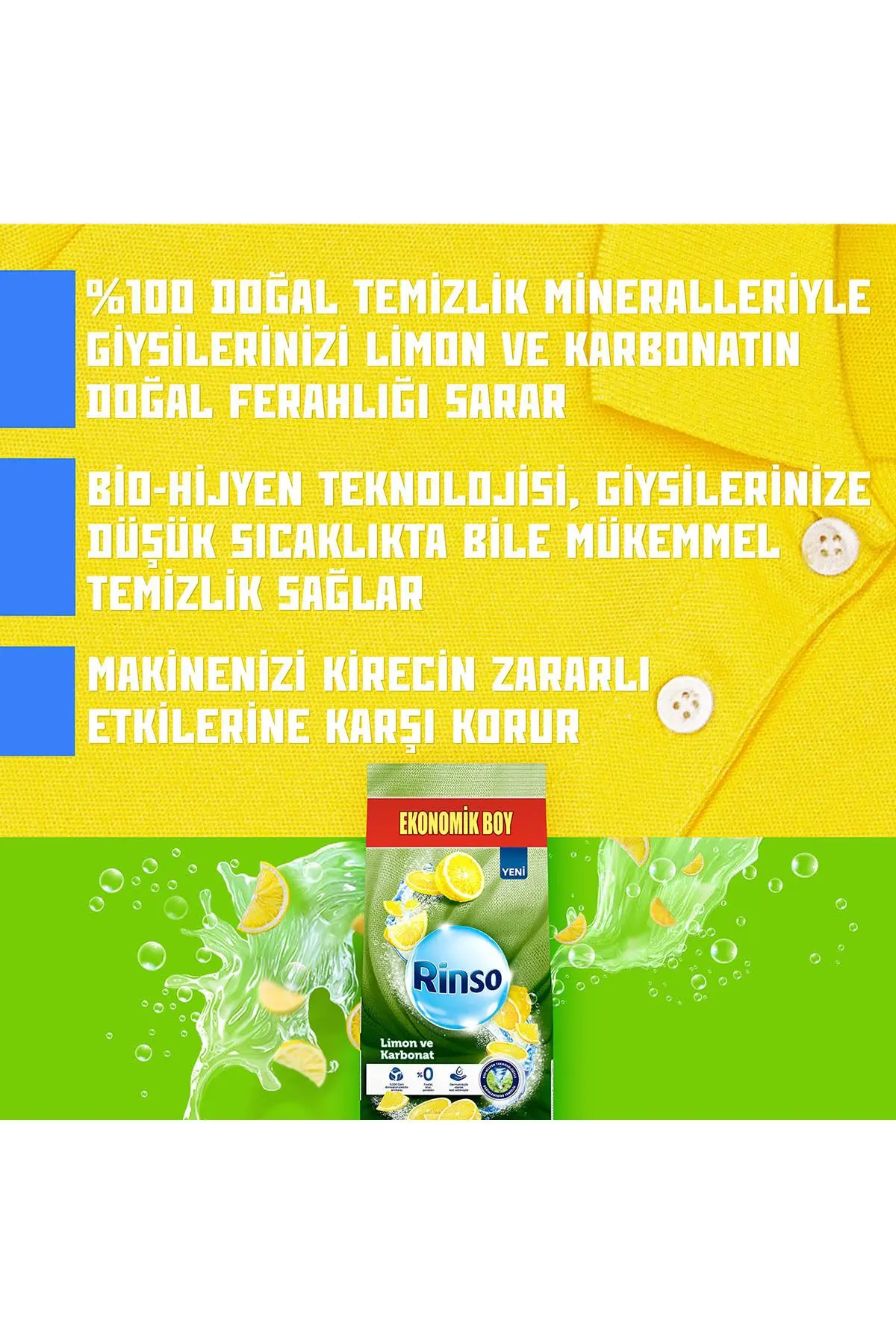 Toz Çamaşır Deterjanı Limon Ve Karbonat Renkliler Ve Beyazlar Için 10 Kg X1