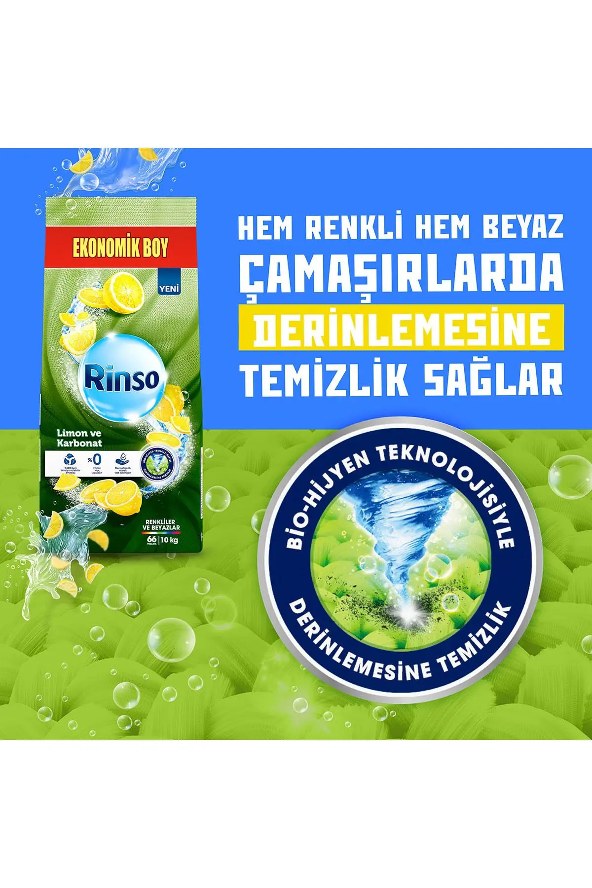 Toz Çamaşır Deterjanı Limon Ve Karbonat Renkliler Ve Beyazlar Için 10 Kg X1