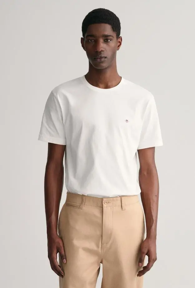 GANT GANT Erkek Beyaz Regular Fit Bisiklet Yaka T-Shirt